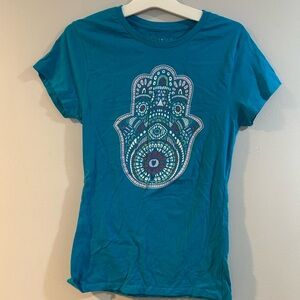 Fifth Sun Teal Hamsa Graphic Tee size large